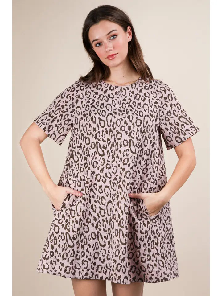 Leopard Print Comfy Mini Dress - Casual Animal Print Dress