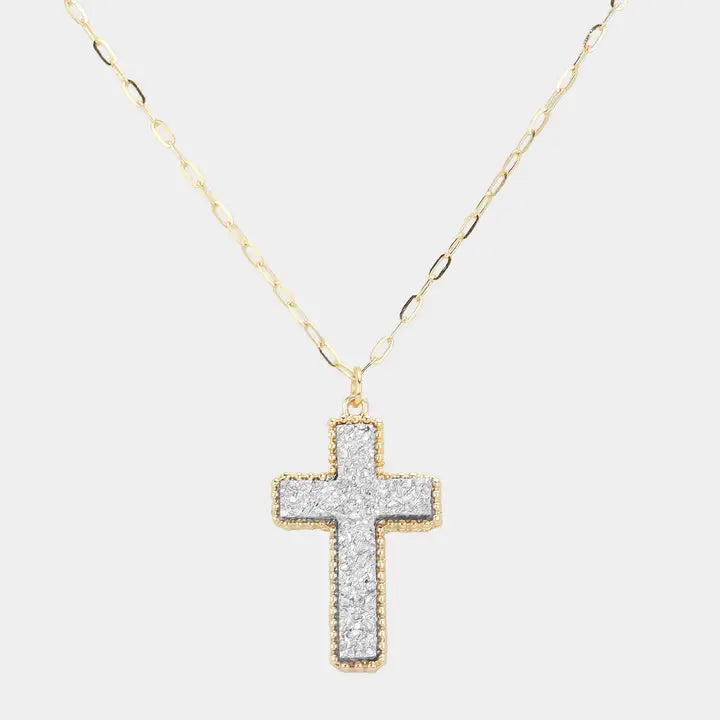 Druzy Cross Pendant Necklace - Elegant Spiritual Jewelry