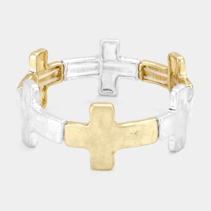 Faith Stretchy Bracelet - Two-Tone Cross Jewelry