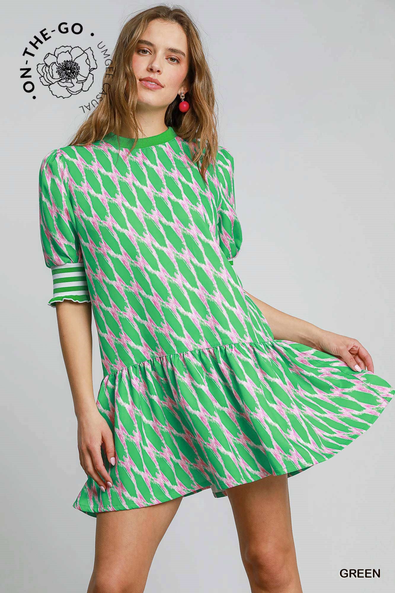 Green and Pink Abstract Design Dress