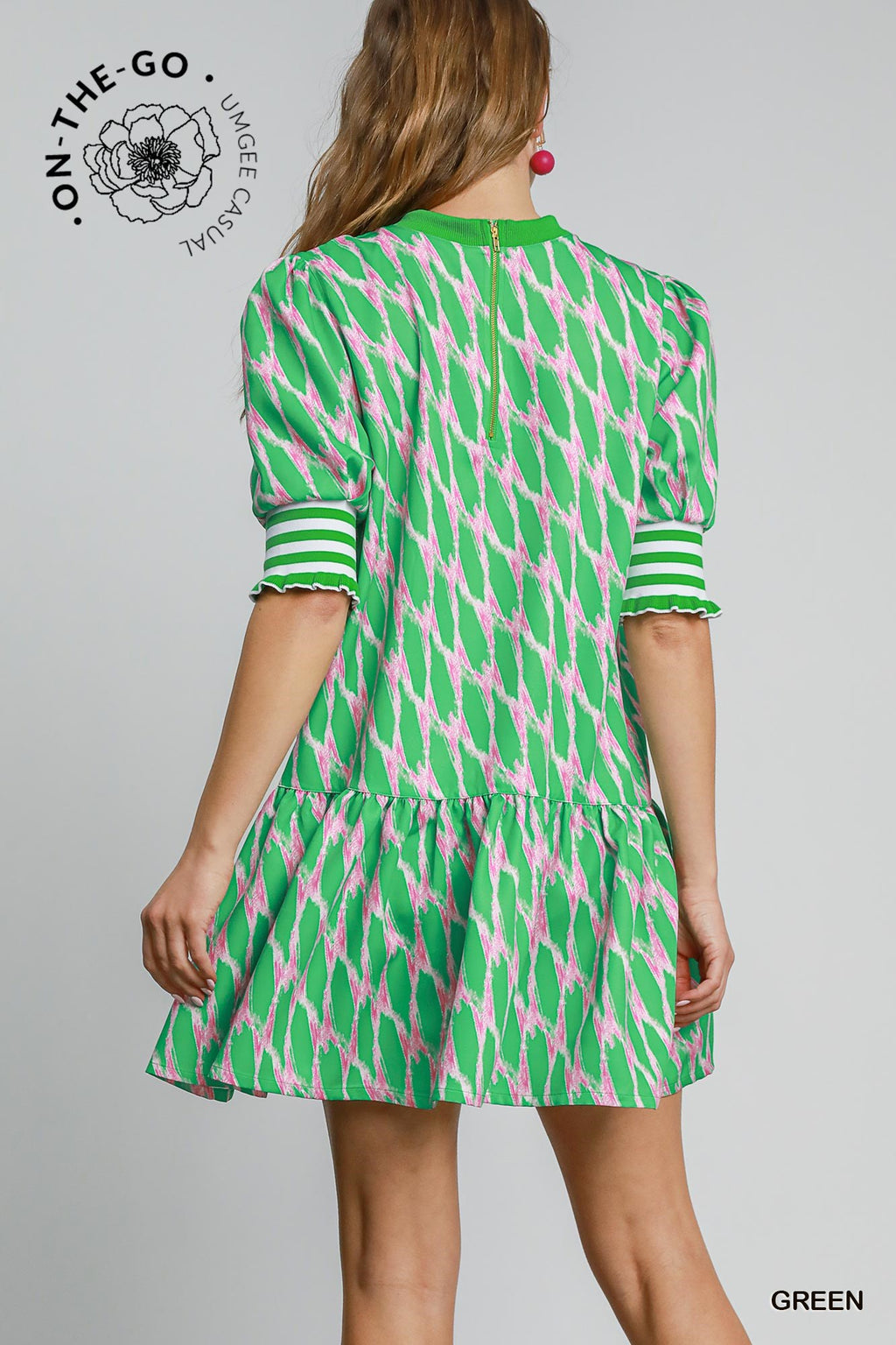 Green and Pink Abstract Design Dress