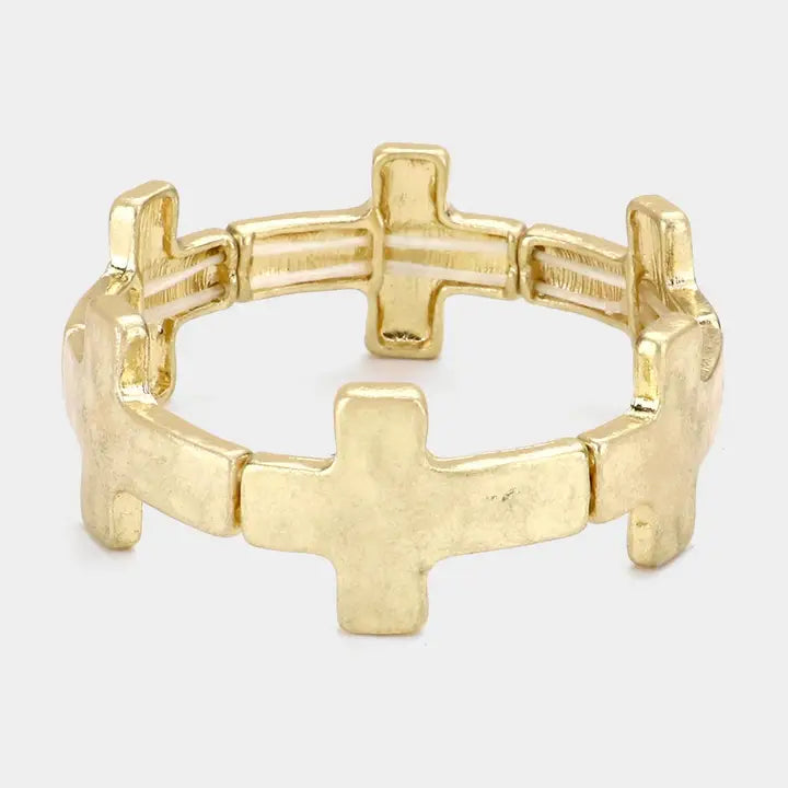Gold Metal Cross Stretch Bracelet
