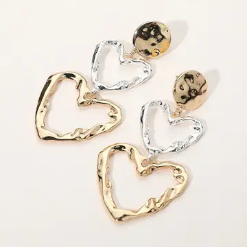 Two-Tone Hammered Heart Earrings