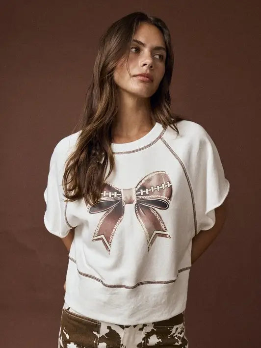 Game Day Football Ribbon Top - Team Spirit Short Sleeve