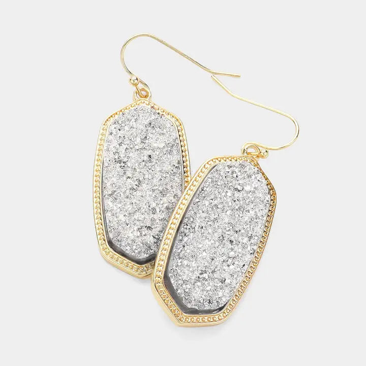 Hexagon Druzy Dangle Earrings