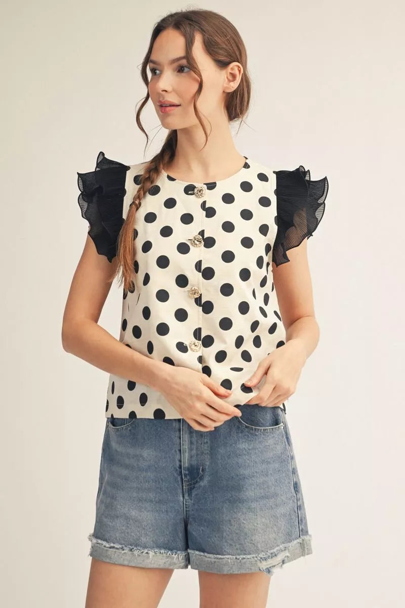 Polka dot Top with Ruffle Sleeves