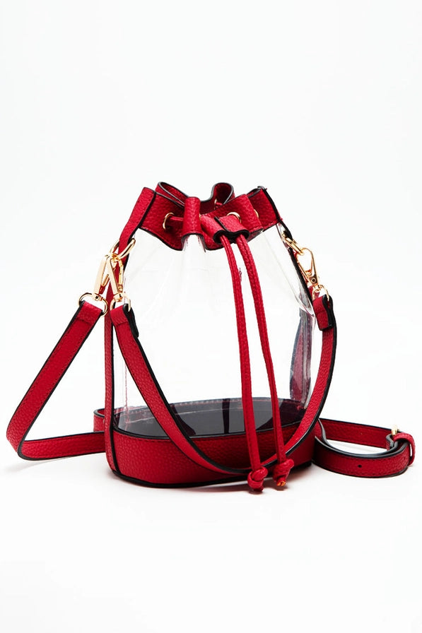 Clear Crossbody Stadium Bucket Bag - Red