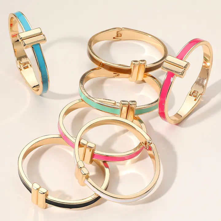 Fuchsia Bangle Bracelet - Bold Pink Statement Jewelry with Gold Accents