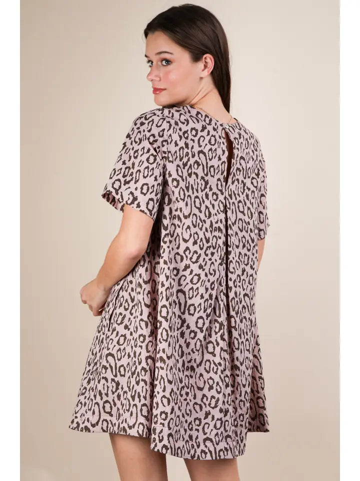 Leopard Print Comfy Mini Dress - Casual Animal Print Dress