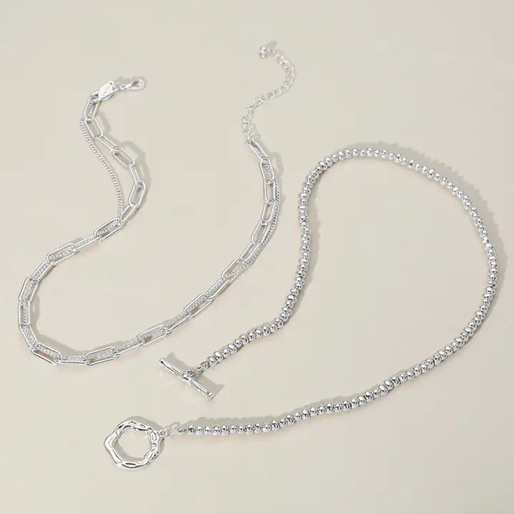 Grace Silver Toggle Necklace - Multi-Layered Statement Jewelry